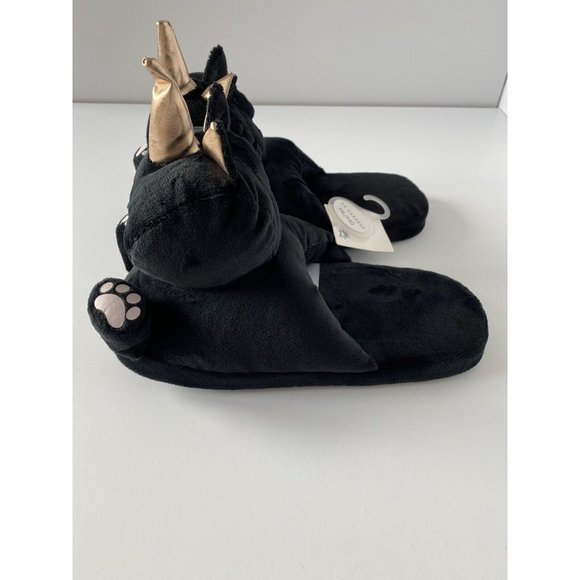 Unicorn Cat Slippers New Ladies Black Cute House Slippers w Grip, Size M/L - Picture 4 of 7